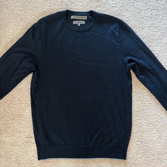 Scandinavian Classic Merino Wool Sweater Navy Crewneck Minimalist Preppy